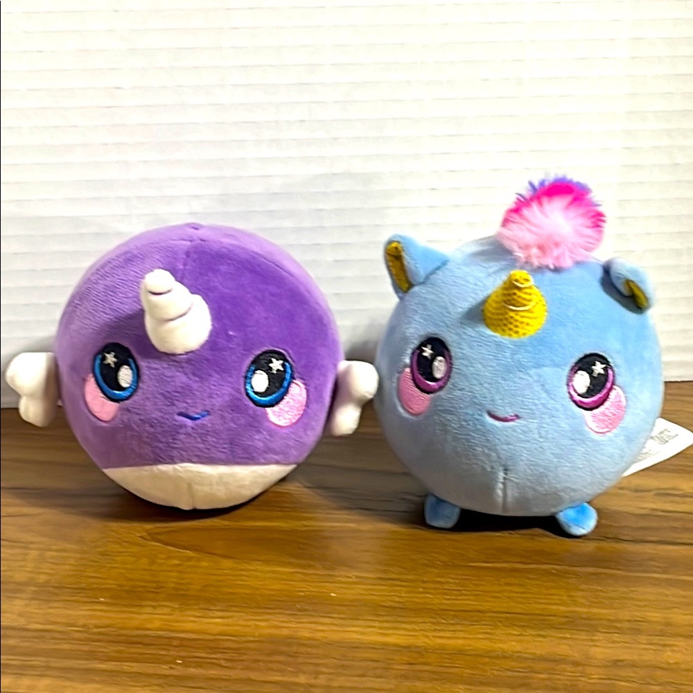 Purple and Blue Narwhal Plush Set Squeezanals